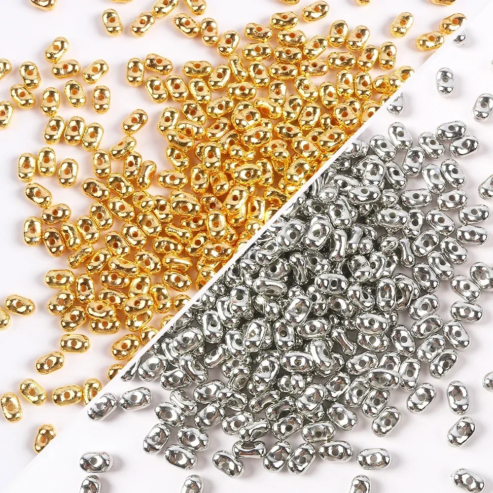 

10g 3 Sizes Acrylic Peanut Holes Beads Gold Silver Loose Spacer Beaded DIY Jewelry Making Necklace Bracelet Women Accessories