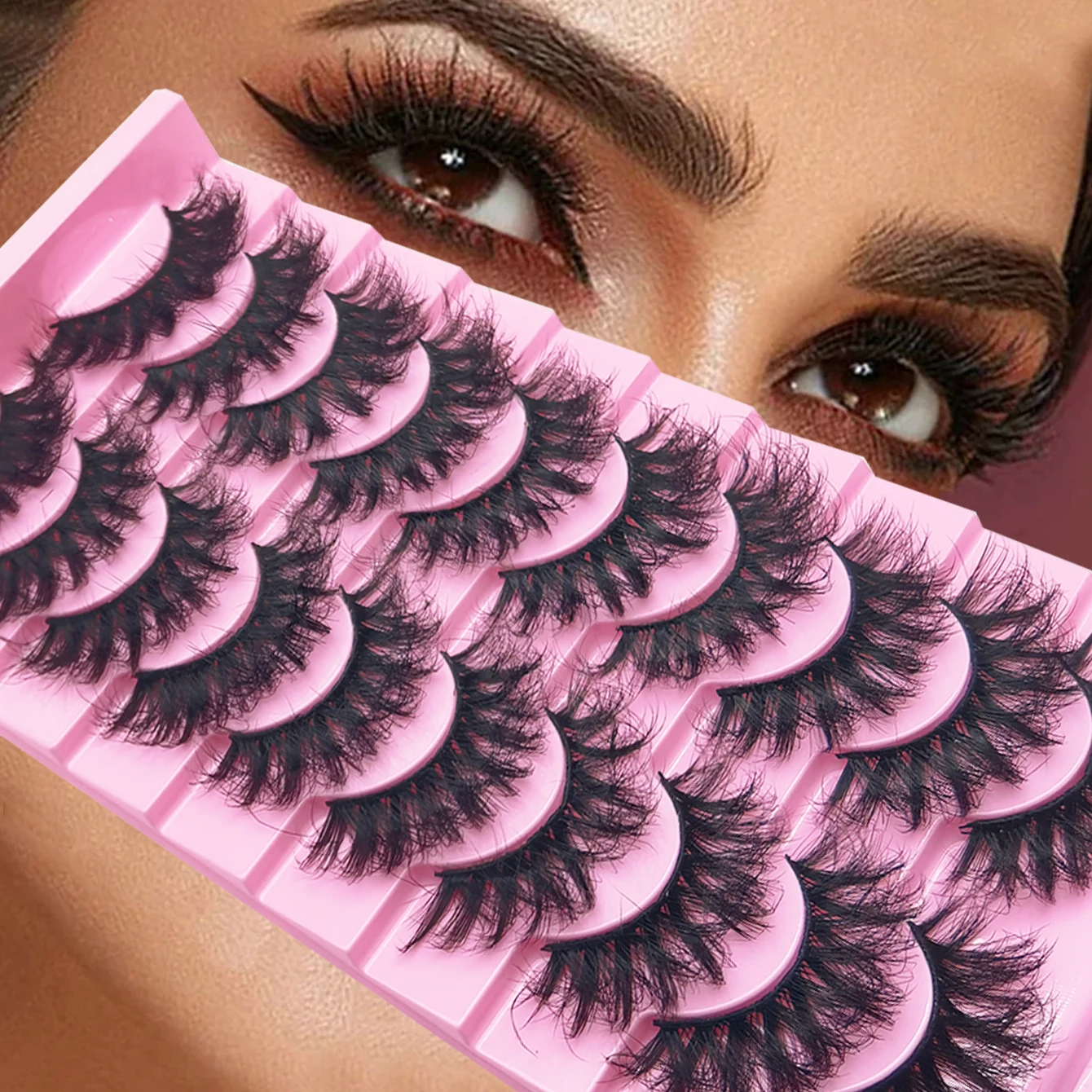 爆発的なボリューム感の黒まつげ10ペア、自然な形、8Dドラマティックまつげ、Dカールつけまつげ