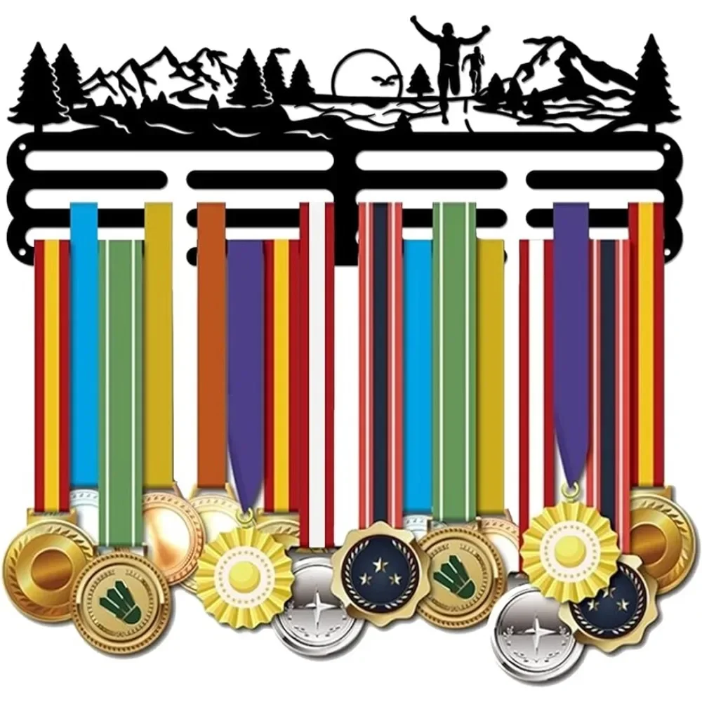 Running Medal Hanger Park Run Wall Mounted Medal Holder Mountain Trees Hanging Medal Rack Display Rack Awards Sports Ribbon