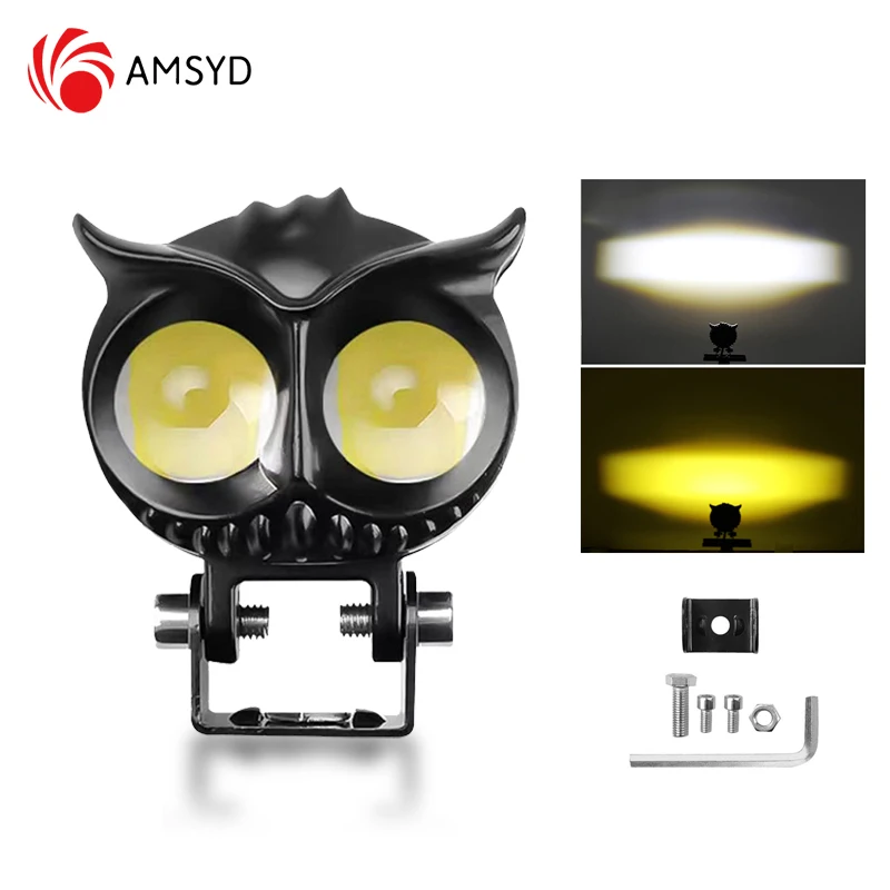 Motorcycle Refit Fog LED Light DC 12-85V Owl Auxiliary Spotlight for eBike Car ATV Buggy Car Lamp Accessories White Amber