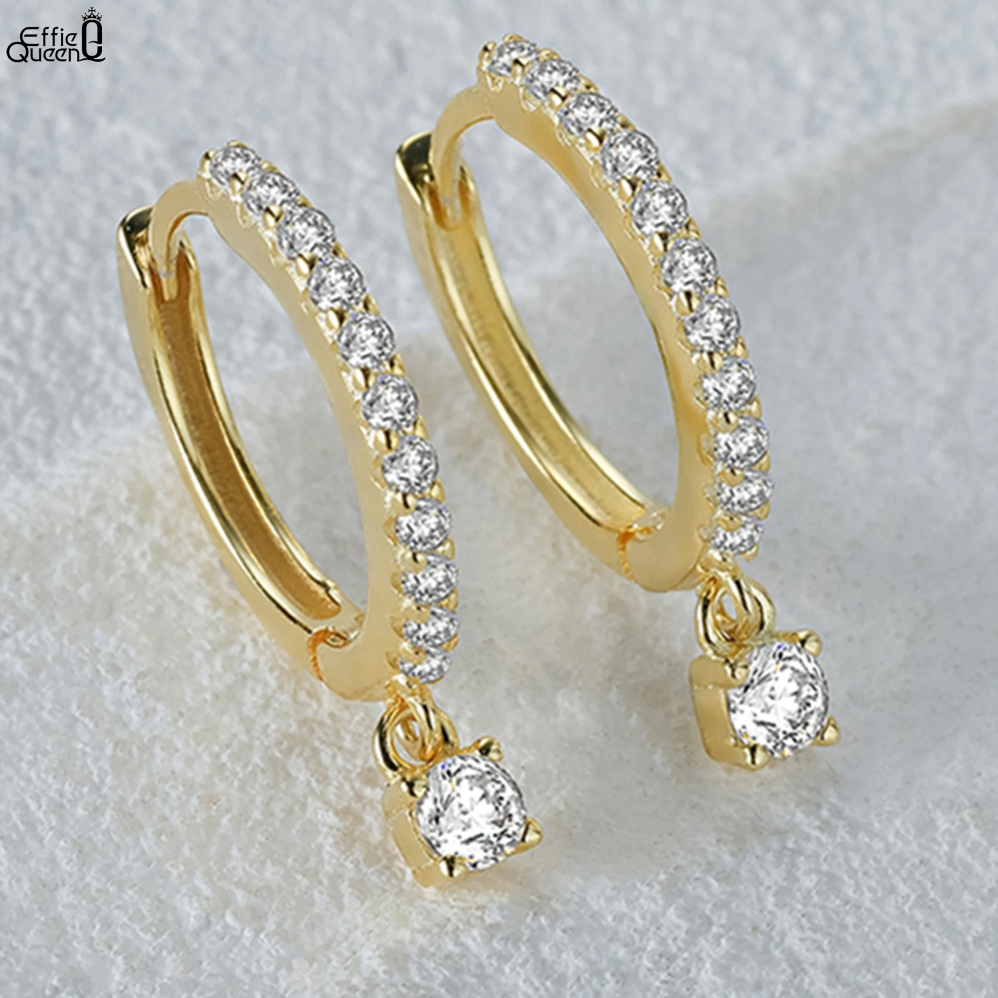 

Серьги-подвески Effie Queen из стерлингового серебра 925 пробы с орнаментом из кубического циркония AAAA, круглый стиль, дизайн унисекс, аксессуары для ушей APE76