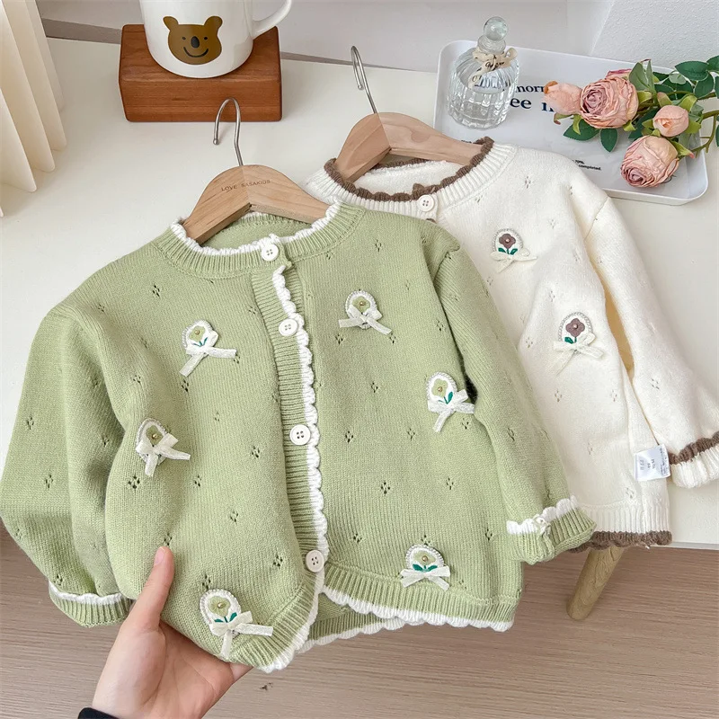

01-Girls' Knitted Cardigan Autumn New Fashionable Baby Sweater Coat Children's Knit Top Autumn Trendy Style