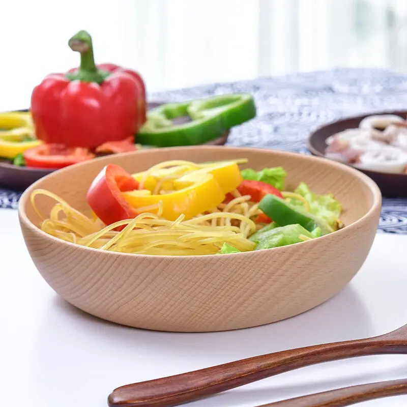 

Simple beech wood bowl household bowl soup noodle bowl salad bowl whole wooden bowl 15-25cm size wooden tableware