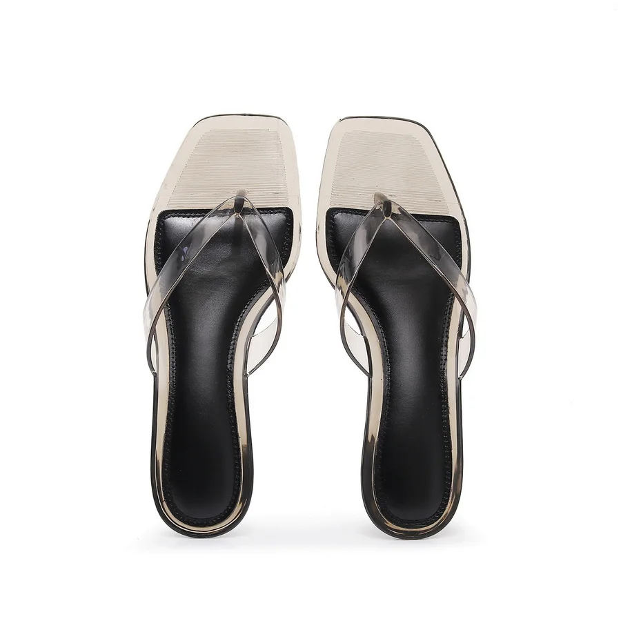 Französische Minimalistische Transparente Pantoletten für Damen 2026 Neue Sommer-Sandalen mit Eckiger Spitze Elegante Hochhackige Kristall-Pantoletten – Detail 3