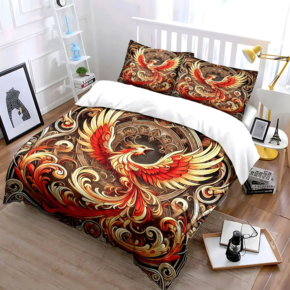 

Phoenix Art Pattern Ornament Decor Bedding Set with 1 Duvet Cover 2 Pillowcases Single Double King Queen, Gift
