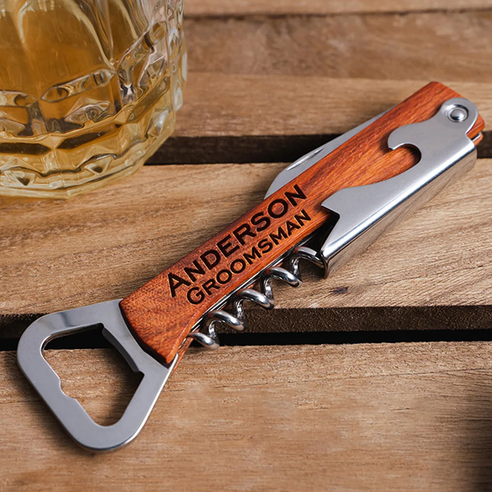 Engraved Wine Corkscrew Opener, Personalized Beer Bottle Opener,  Custom Wooden Gadgets Groomsman Gifts Valentine\'s Day Souvenir