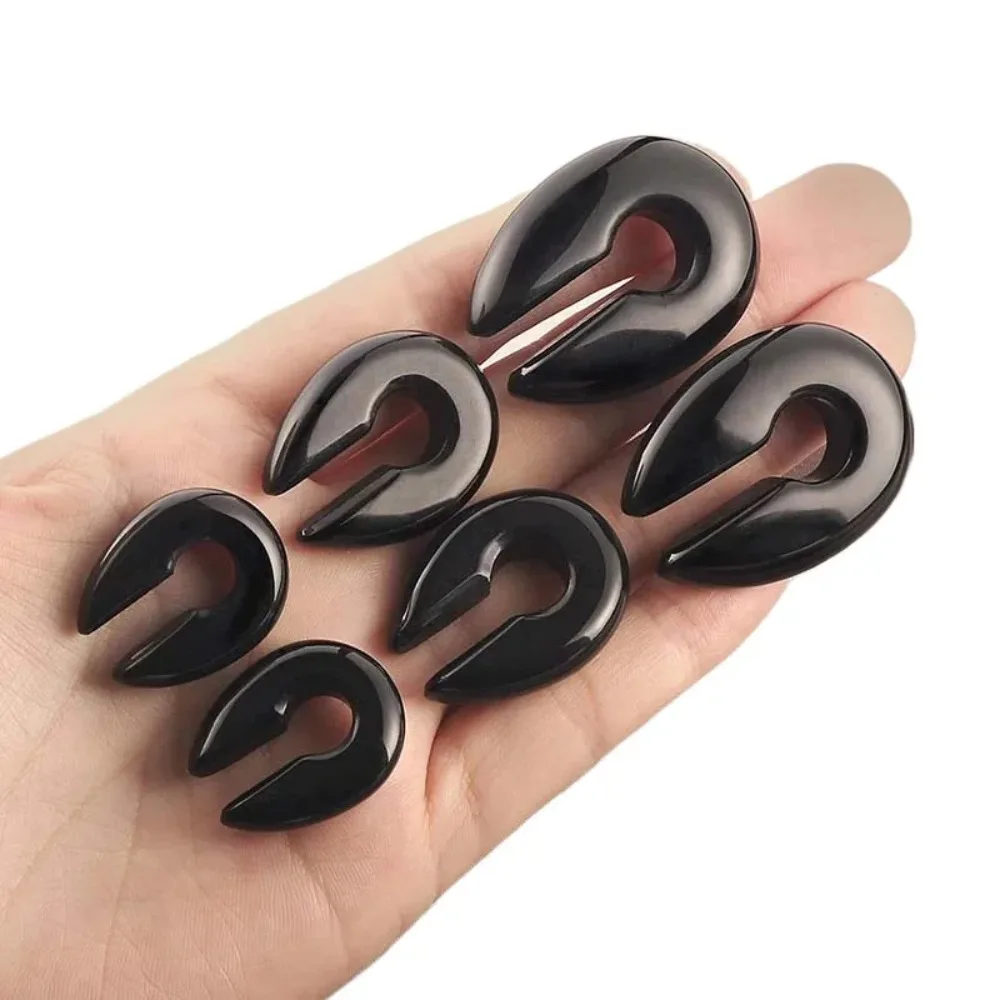 1 Stück U-förmiger Katzenauge-Achat-Opalstein, großer Schlüssellochstein, Gehörkanalstopfen, Piercing-Schmuck, Größe 2 g, 0 g, 00 g – Detail 3