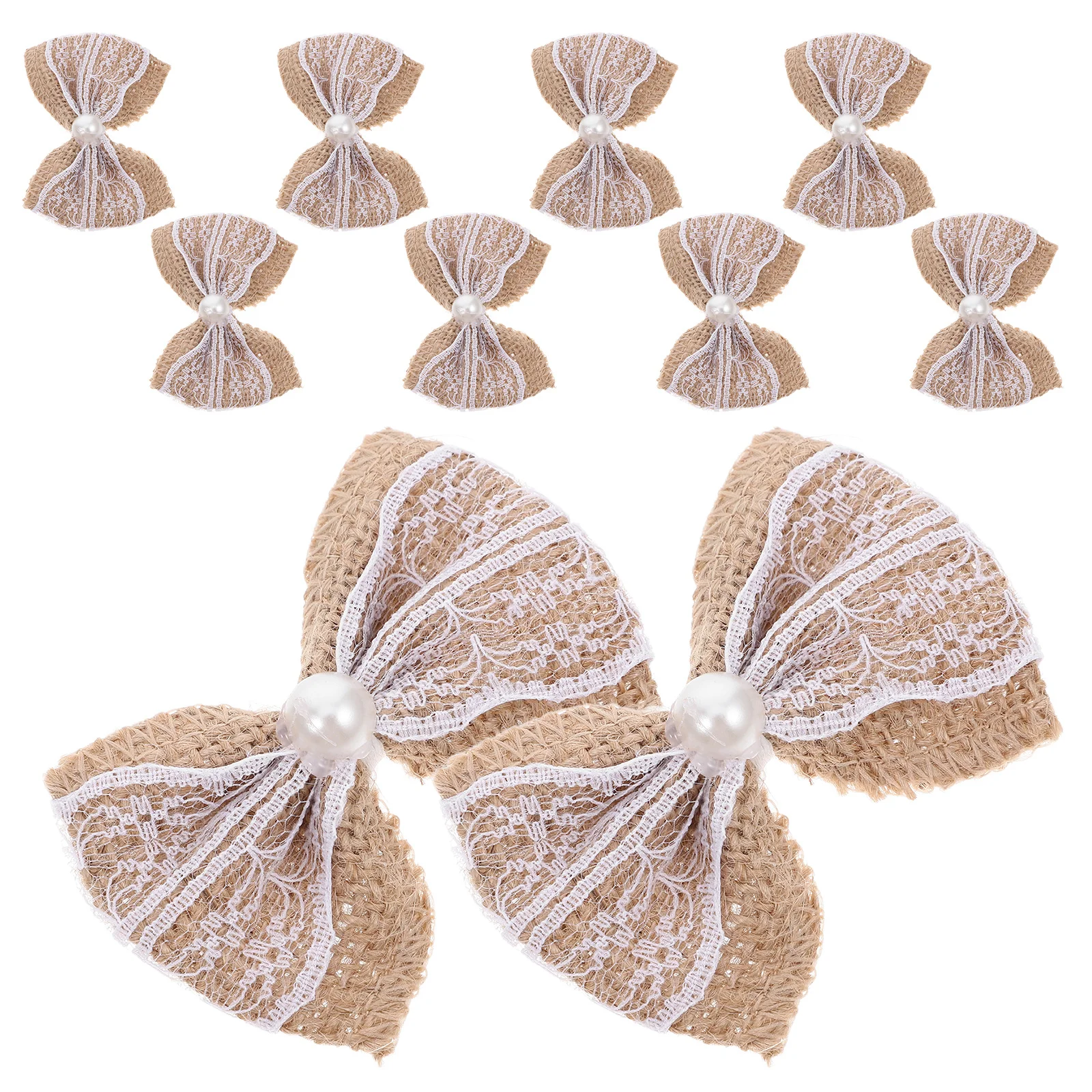 

10Pcs Linen Wrap Bow Mini Craft Bows with Lace Burlap Ribbon for DIY Wedding Cards Envelopes Craft Bows