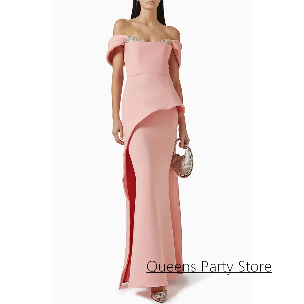 Robe de soirée saoudienne sirène personnalisée, épaules dénudées, col en V, perles, longueur au sol, robe de soirée arabe, robes de bal formelles