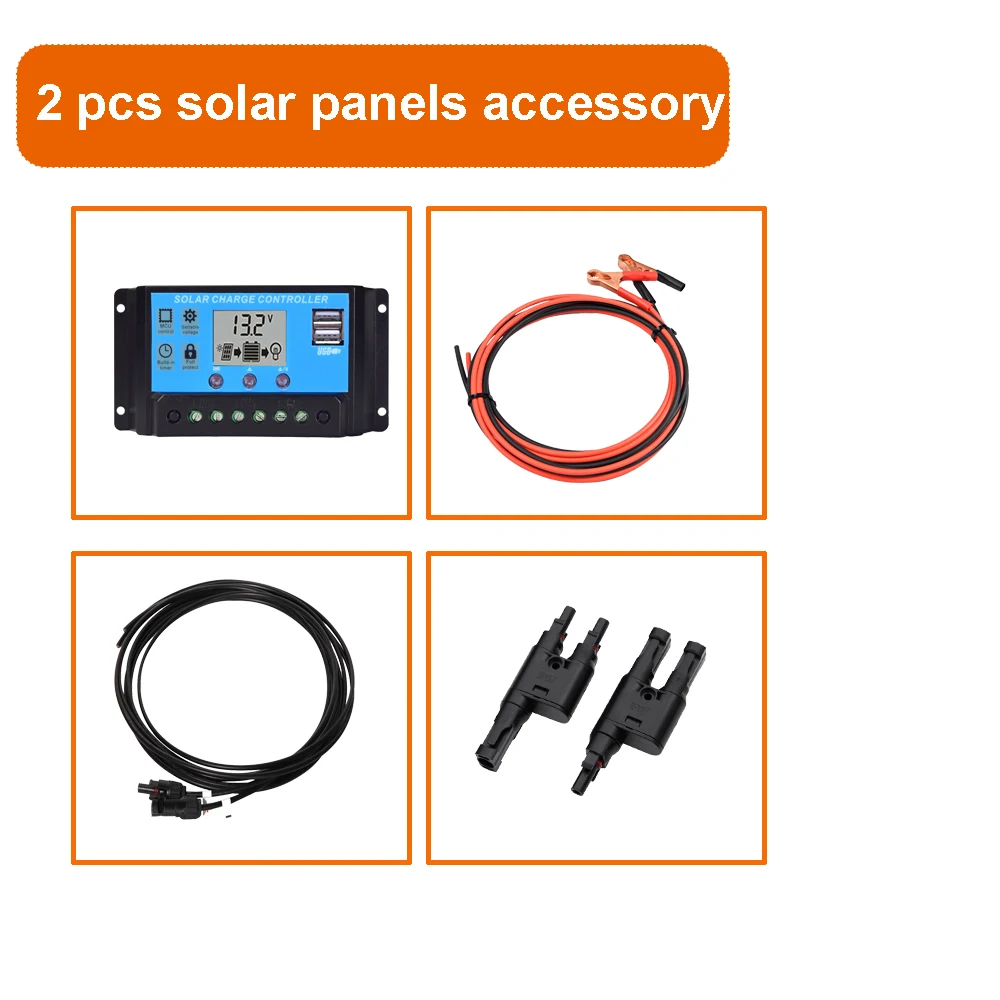 20A Solar Charge Controller Kit Solar Panel Battery Intelligent Regulator with Dual USB Port 12V/24V PWM LCD Display +2xPV Cable