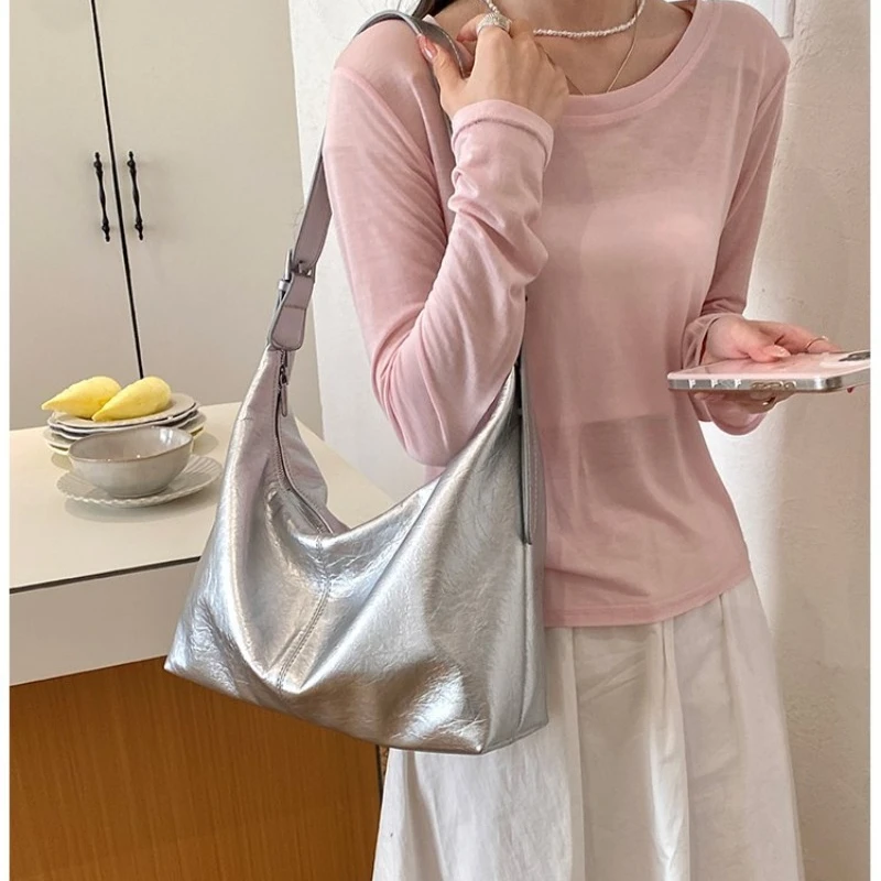 

Crescent Hobo Shoulder Bag with Glossy & Metallic , Adjustable Strap, Casual Style for Work, School, Travel & Everyday Errands