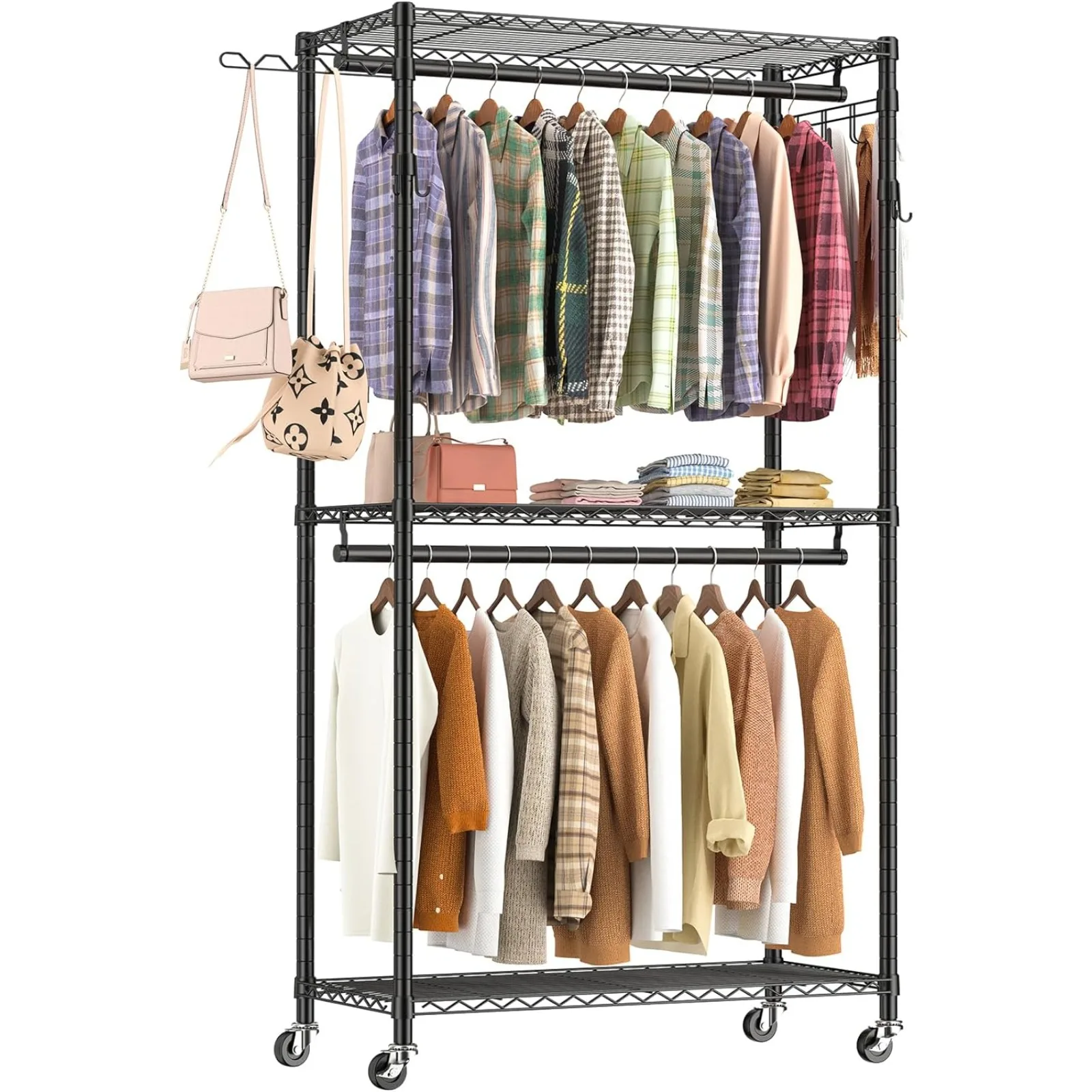 US Heavy Duty Clothing Racks for Hanging Clothes, Garment Rack, Load 420 LBS, Free Shipping