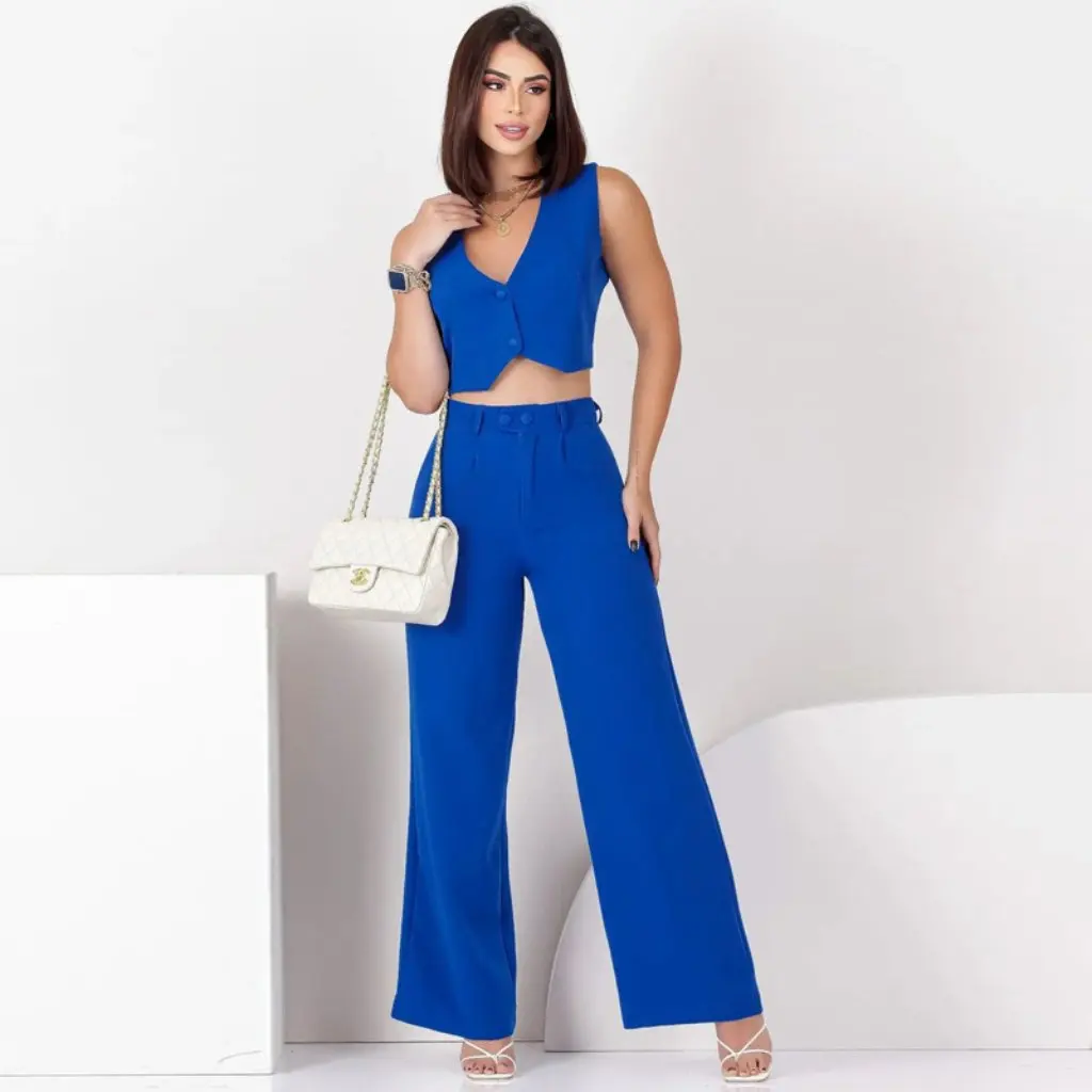 

Summer Women's Fashion Casual Slim Two-Piece Suit European And American Style Sleeveless Set for Spring And Summer