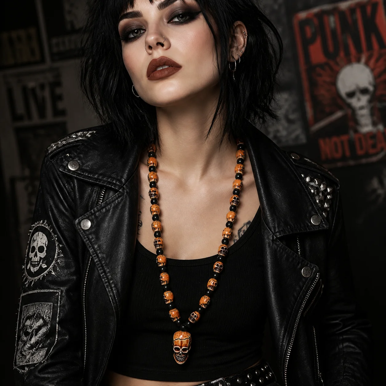 FX802 Hot Imitation bone necklace non-mainstream man sautoir skull beaded necklace Europe United States hip hop pendant necklace