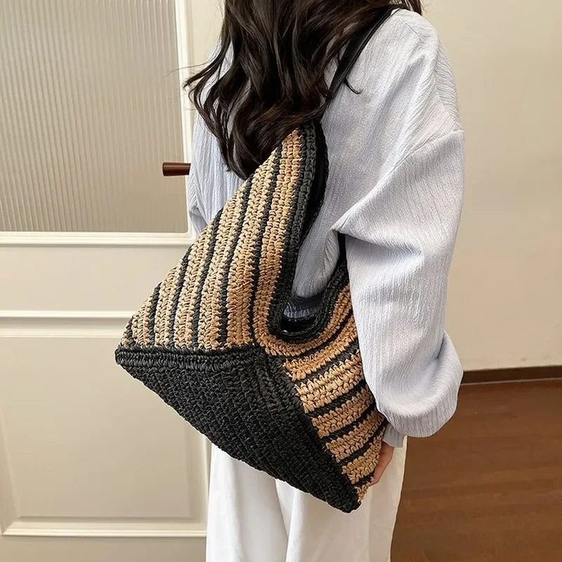 Tote bag for women large capacity seaside vacation beach bag hand-woven twill straw bag view 3