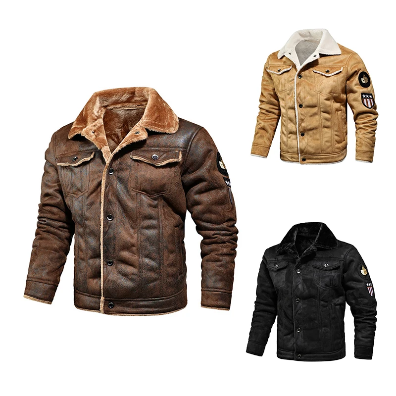 High Quality Leather Jackets Casual Man Winter Fleece Motorcycle Faux Leather Jacket Male Anti-wind Lapel Zipper Jackets Men