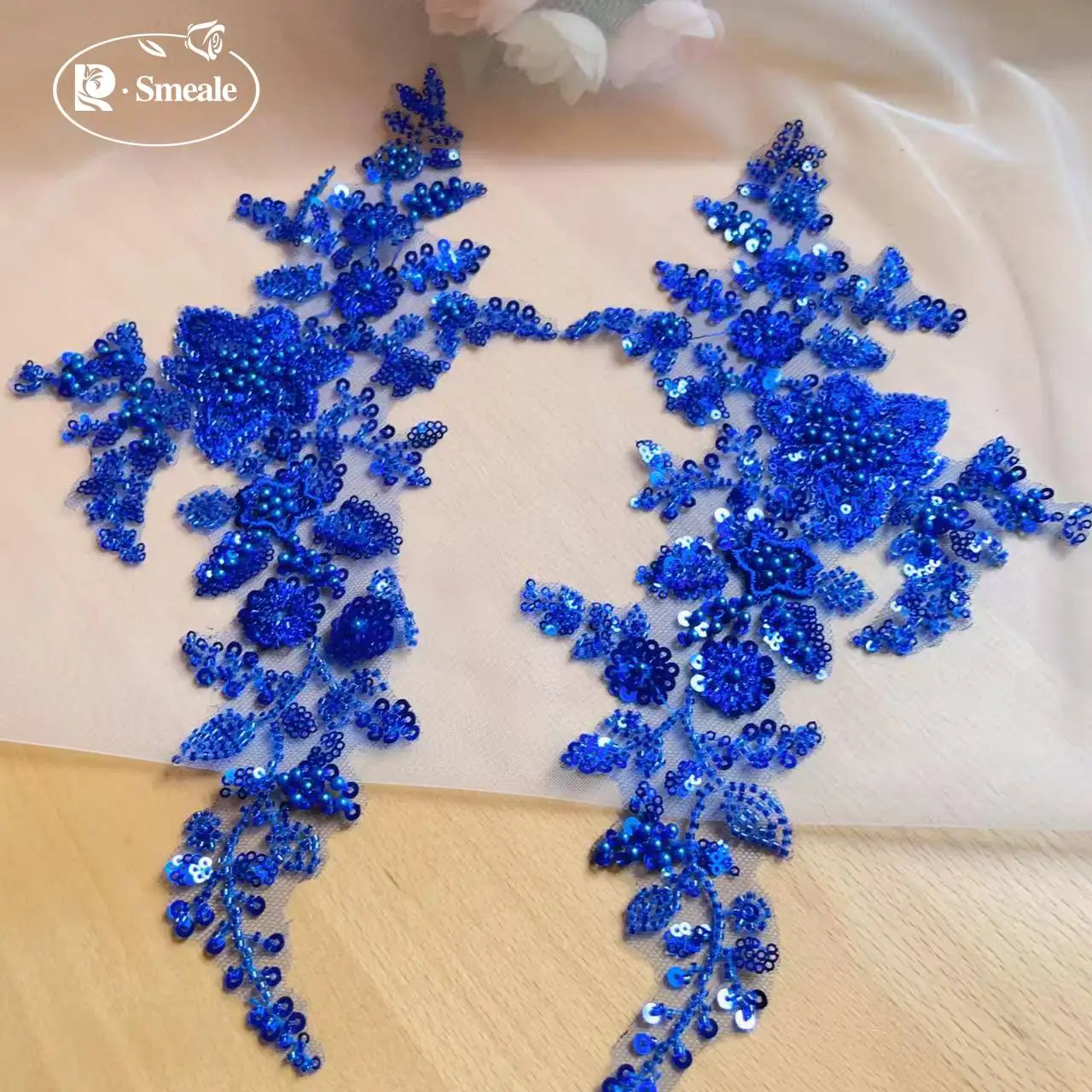 10-farbige Perlen-Pailletten 3D-Aufkleber Spiegelblume. Spitzenstoff Abendkleid. Applikations-Patch-Dekoration für Brust und Rücken – Detail 11