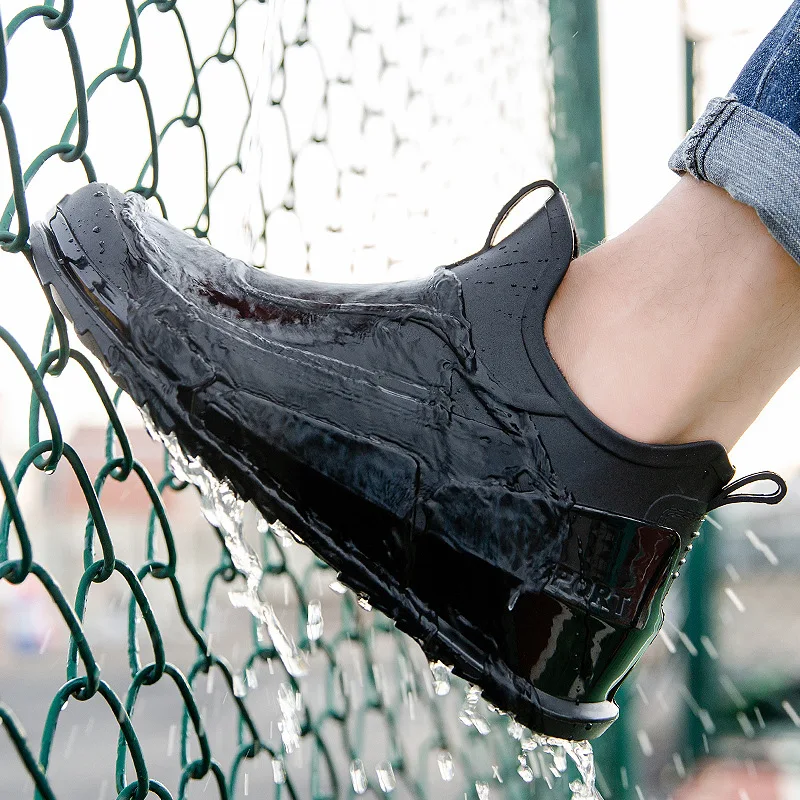 Zapatos de senderismo antideslizantes para hombre, Botas de lluvia de pesca Shaxi, zapatos de trabajo negros, zapatos de pesca de goma impermeables