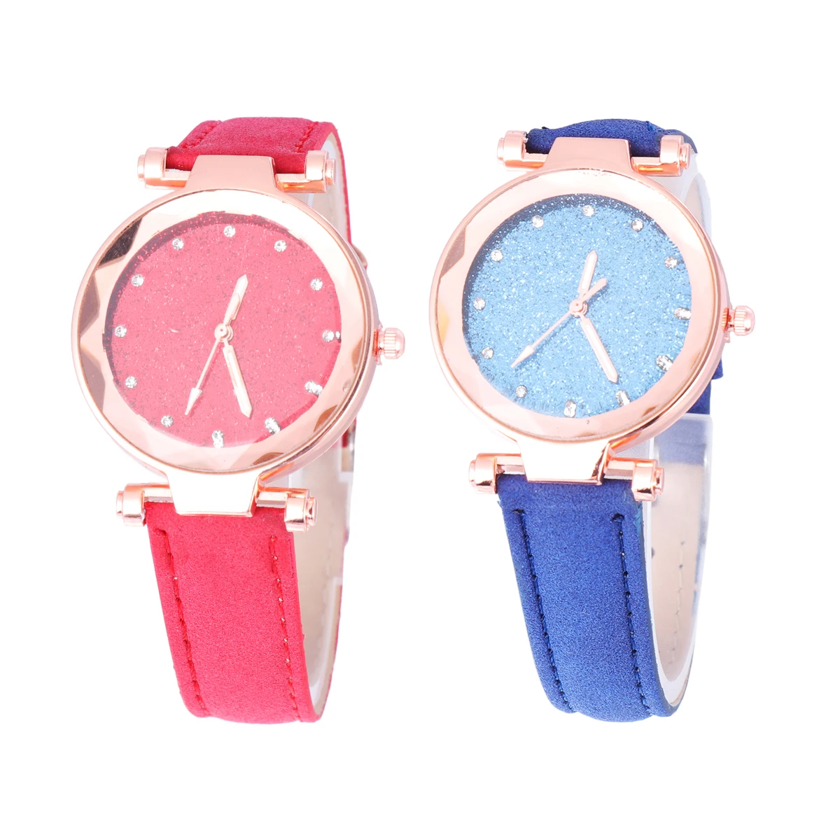 

2pcs Women Quartz Watch Glittering Fashion Wristwatch Waterproof Durable Precise Unique Elegant Birthday Gift