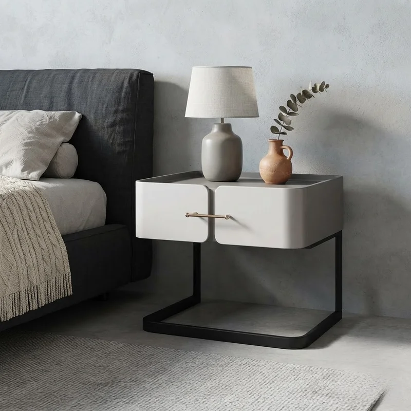 & Space Efficient Wooden Nightstands for Small Apartment Bedroom with Storage Cabinet Italian Minimalist Designer Table