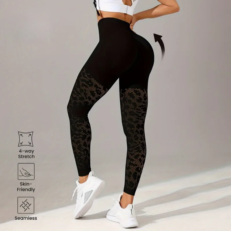 Women Hollow Mesh Yoga Tight Pants High Waist Leggings Workout Running Sexy Hip Liftting Stretchy Fitness Pants
