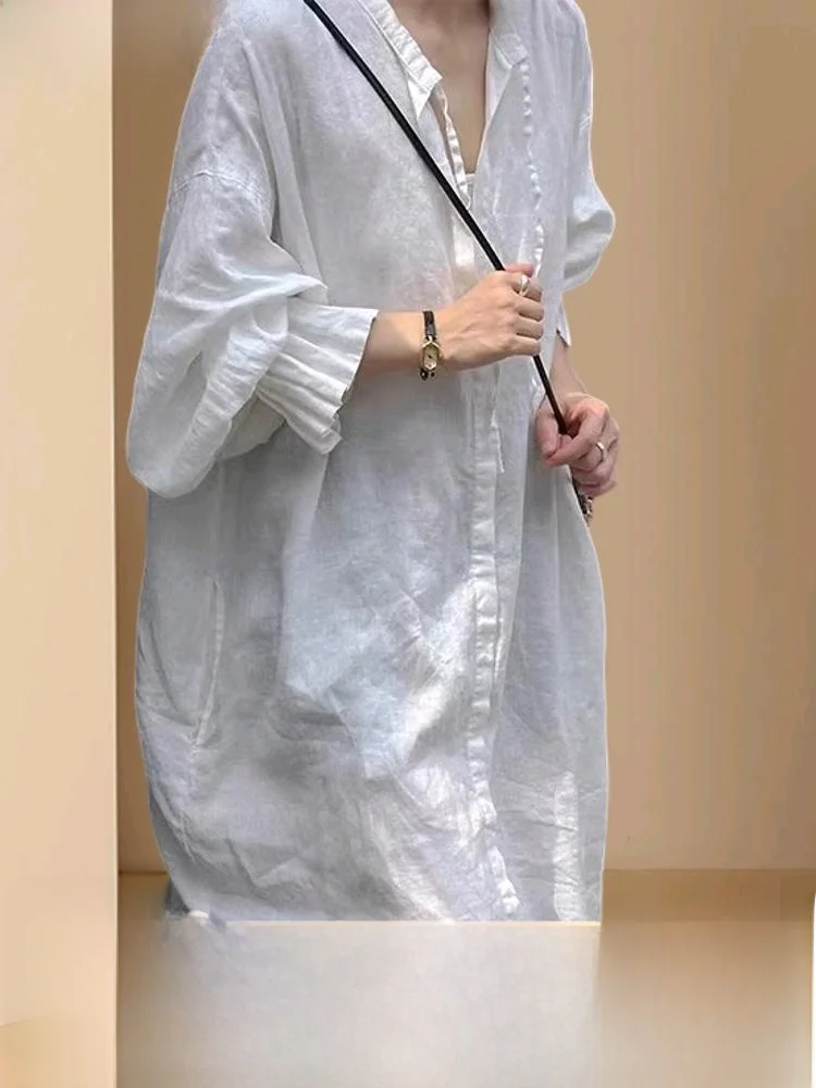 

Unique Design Cotton Linen Long Sve irt Dr Loose Fitting Lazy Inner Wear Women's Spring Faion plus Size Set