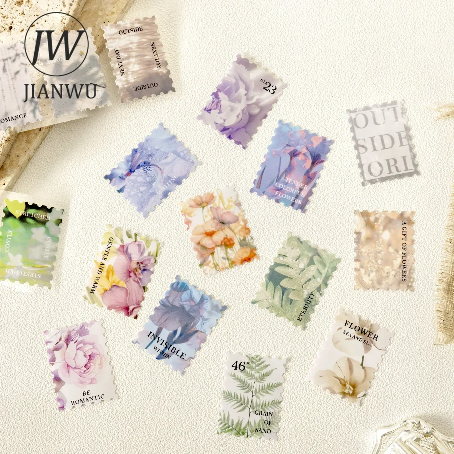 JIIAANWU 40mm*200cm Anonymous Postman Series Literary Flower Stamp Material Collage Tape Creative DIY Journal Stationery