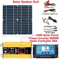 12V to 110/220V Solar Panel System 18V 50W Solar Panel+50A Controller+6000W Modified Sine Wave Inverter Kit Power Generation Kit