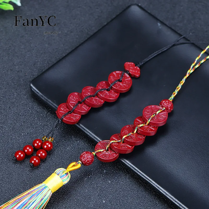 Natural Cinnabar Five Emperor Money Pendant Purple Gold Sand Mobile Phone Bag Hanging Decoration Men and Women Lucky Charms