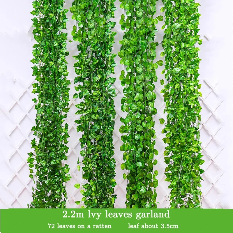 20LED 2M Artificial Plants Green Ivy Fake Leaves Plant Wall Hanging Vine Home Gardan Decoration Wedding Party Wreath Leaves