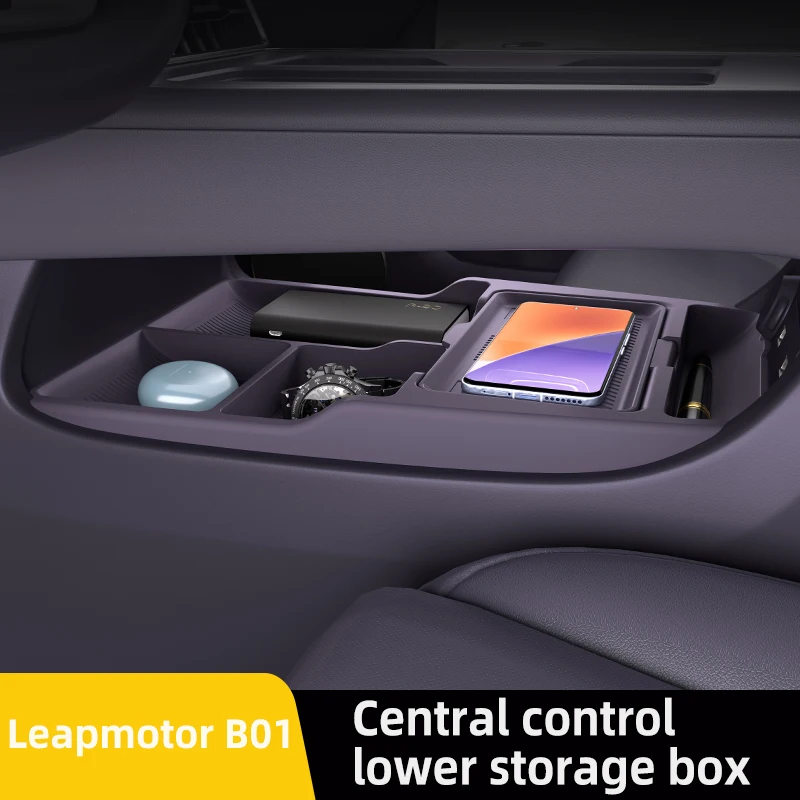 

For LEAPMOTOR B01 2025 2026 Storage Box Center Armrest Hidden Box Cup Holder Organizer Interior Accessories