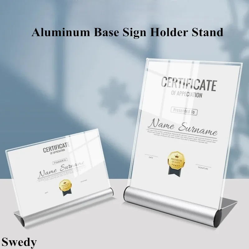 A4 210x297mm Aluminum Base Acrylic Sign Holder Display Stand Photo Picture Poster Frames Table Menu Paper Flyer Document Holder