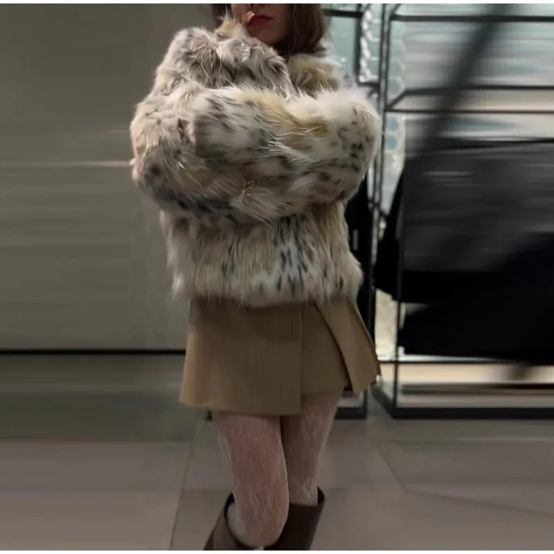 

European and American Style Women's Versatile Warm Faux Fur Effect Jacket