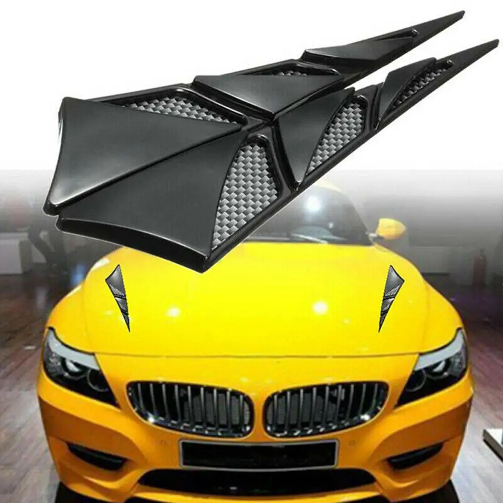 

1Pair Universal Side Air Intake Flow Vent Cover Car Styling Accessories Car Exterior Decoration Car Hood Stickers Black