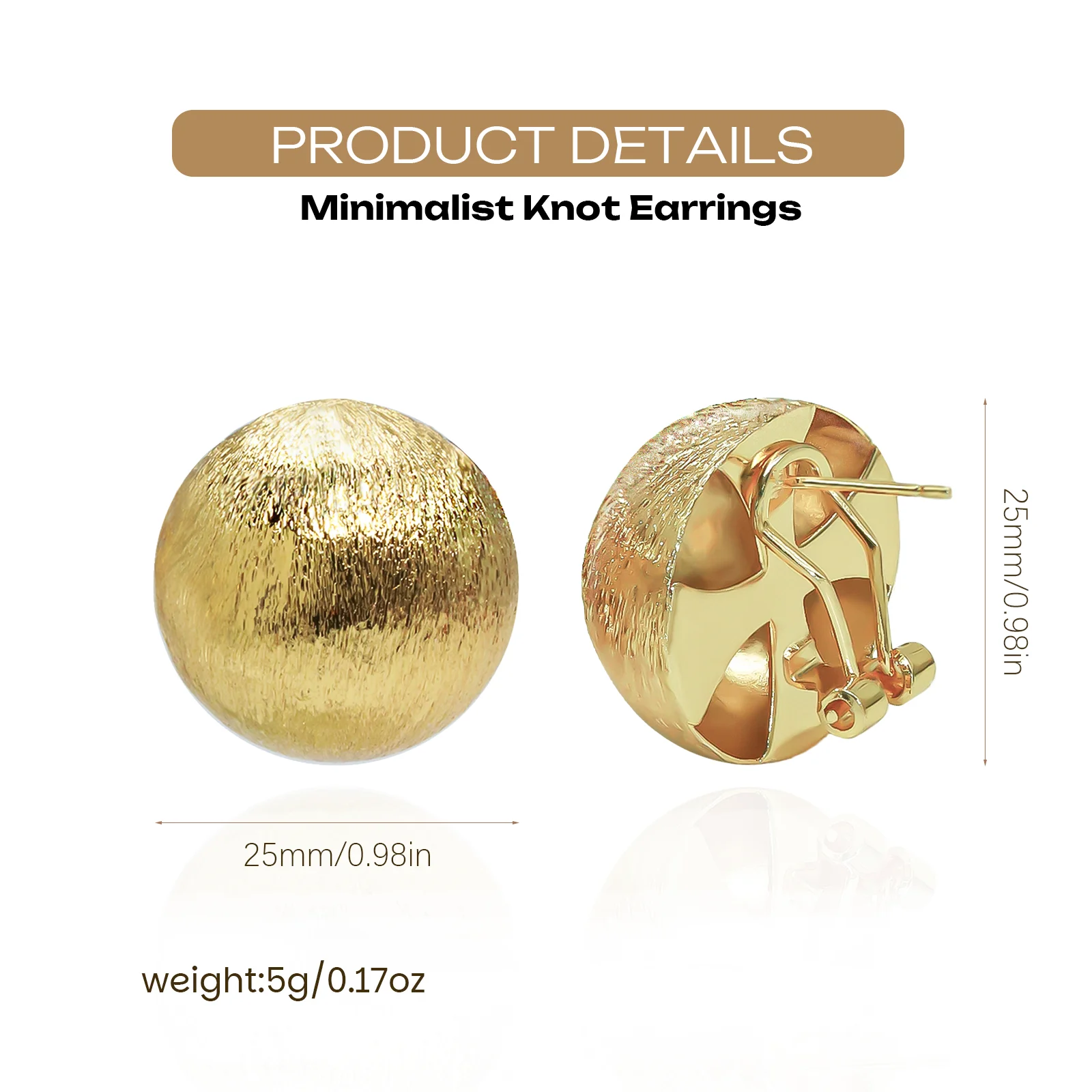 YTJX 18 Karat vergoldete Retro-Runde gebürstete Metall-Damenohrringe, klassische Modeschmuck-Accessoires, Großhandel, Geschenke, 2025 neu – Detail 3