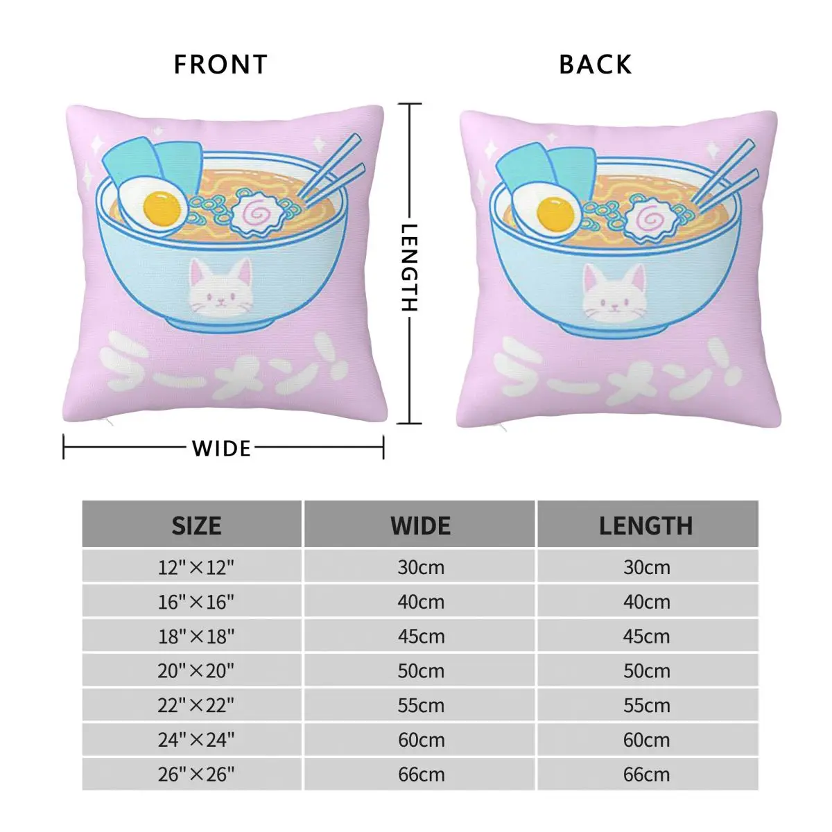 Cute Ramen Nikury Square Pillowcase Pillow Cover Polyester Cushion Zip Decorative Comfort Throw Pillow for Home Bedroom