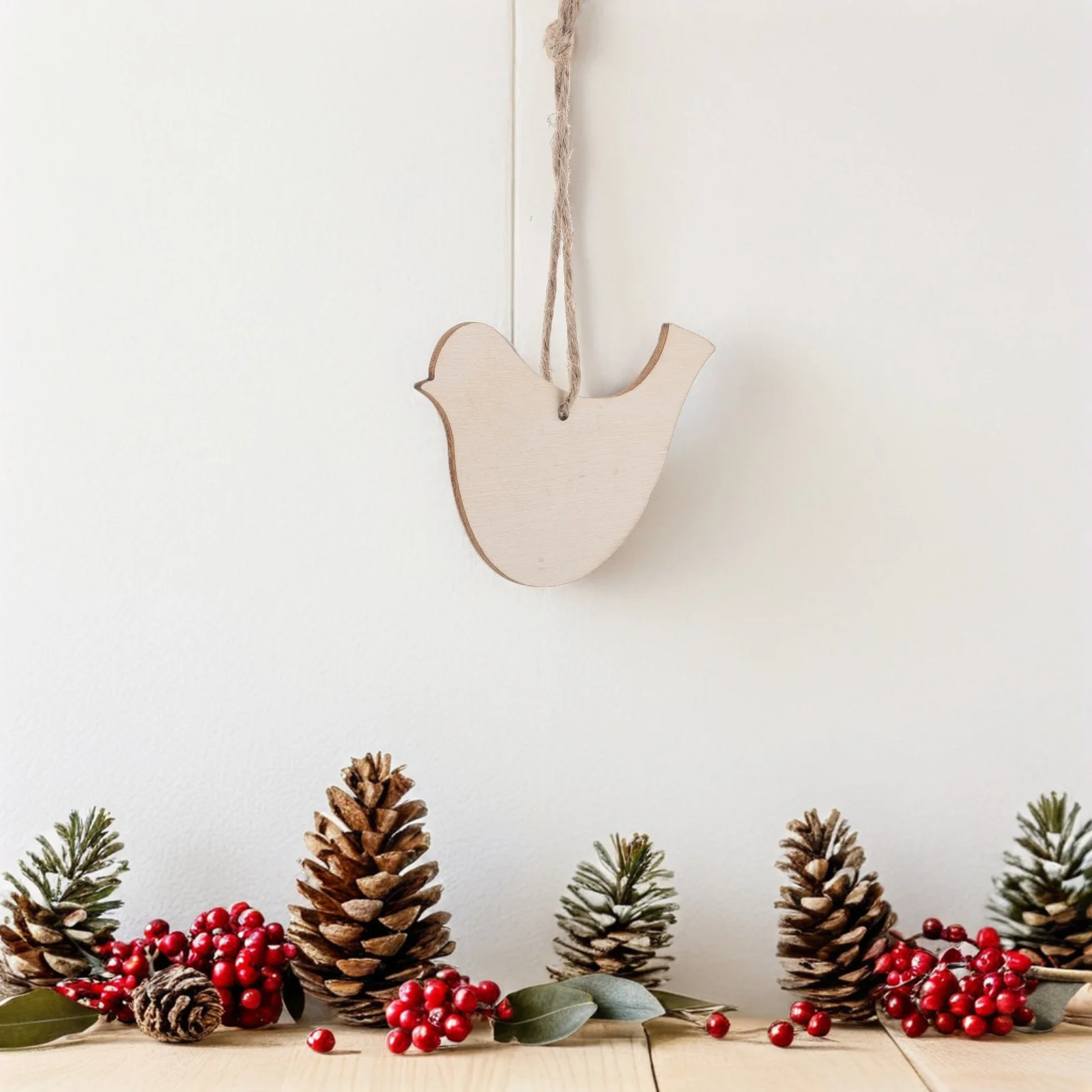 

20Pcs Wood Bird Cutouts Unfinished DIY Wood Ornaments Blank Paintable Wooden Shapes Jute Rope Hanging Bird Decorations Xmas