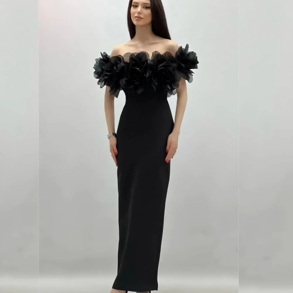 

Jiayigong High Quality Jersey Handmade Flower Celebrity A-line Off-the-shoulder Bespoke Occasion Gown Midi DressesEvening