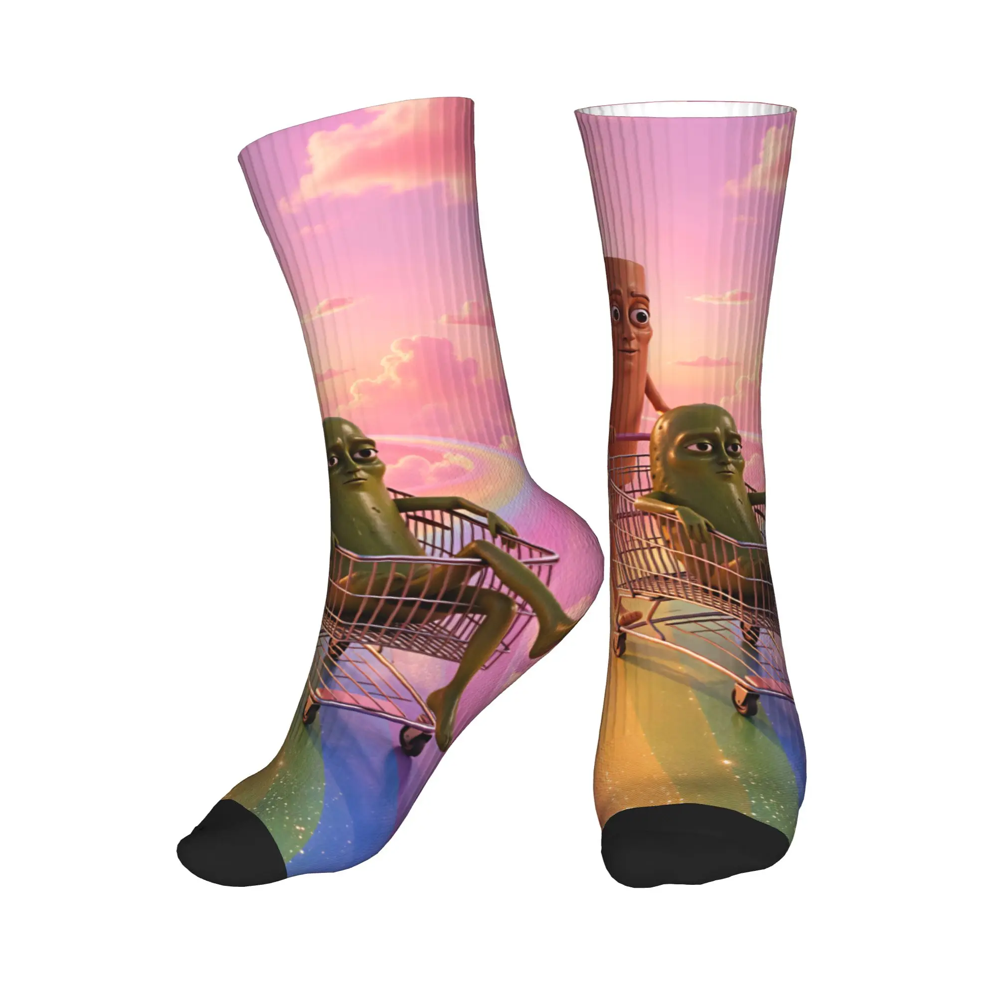 Tung Tung Sahur Pickle Shopping Cart Rainbow Meme Stockings Graphic Socks Autumn Anti Slip Socks Men's Outdoor Warm Soft Socks