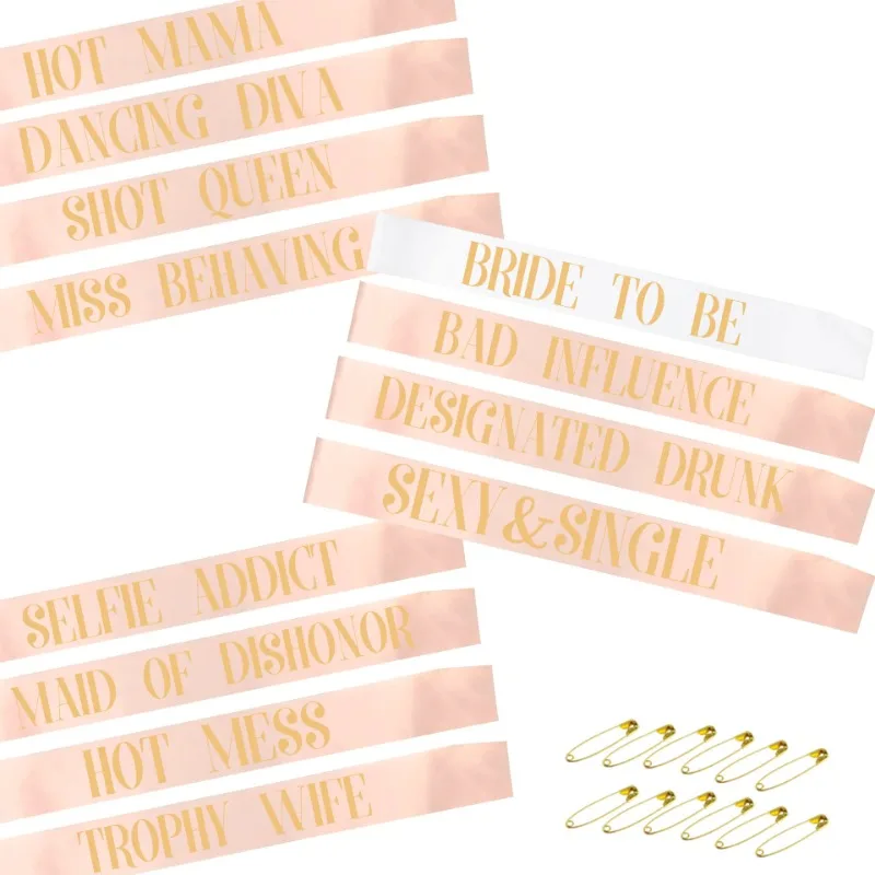 12 Pcs Wedding Party Sashes Kit Bride Tribe Bridesmaid Sash for Women Birthday Gifts Party Favors Accessories Decorations