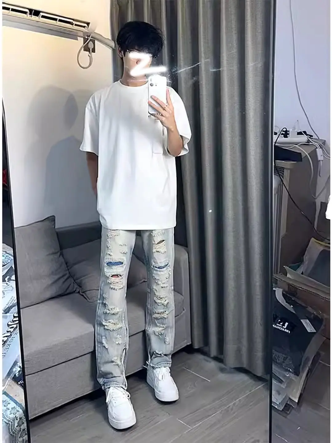 

Новинка 2025, рваные брюки High Street, старые джинсы, мужские летние рваные брюки, прямая молния, роскошные брюки-жебраки в стиле панк