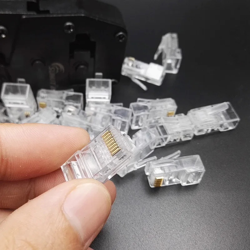 100Pcs Crystal 8Pin RJ45 Modulaire Plug Rj-45 Netwerk Kabel Connector Adapter Voor Cat5 Cat5e Cat6 Rj 45 Ethernet Stekkers