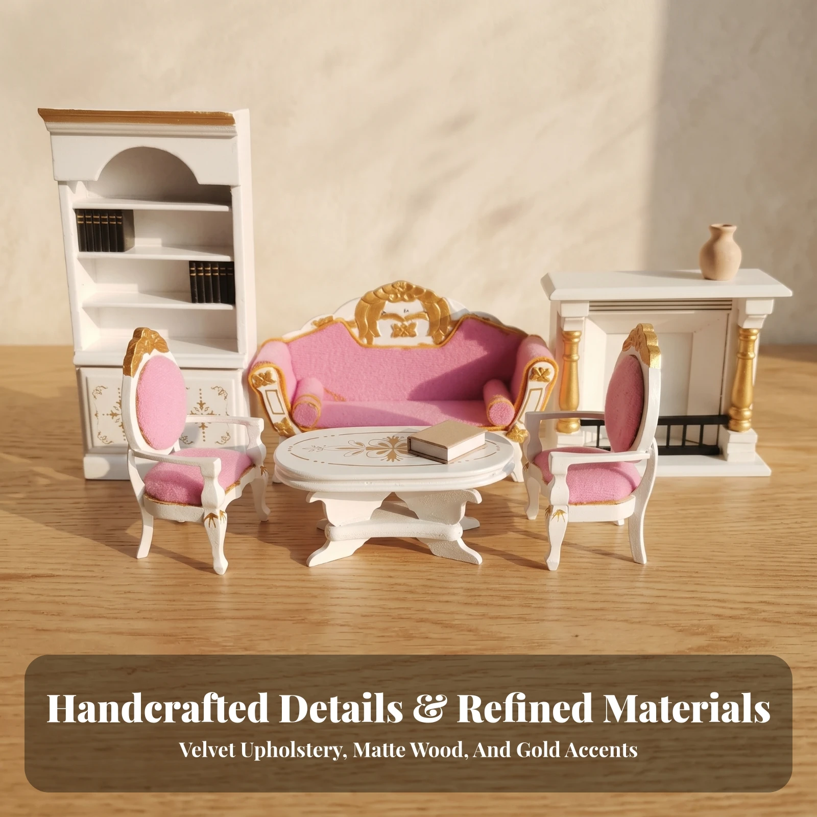 dollhouse-furniture-set-with-fireplace-wooden-coffee-table-dollhouse-armchair-upholstered-miniatures-collectible-for-collectors