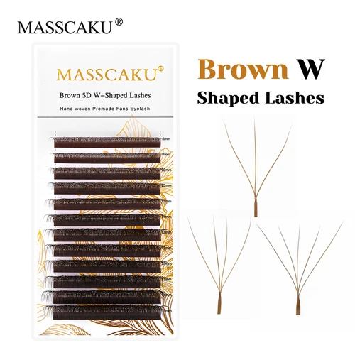 Nueva generación 3D 4D 5D Brown W Extensiones de pestañas Longitud mixta Premium Armadura de pelo sintético Clover Marrom Pestañas de MASSCAKU
