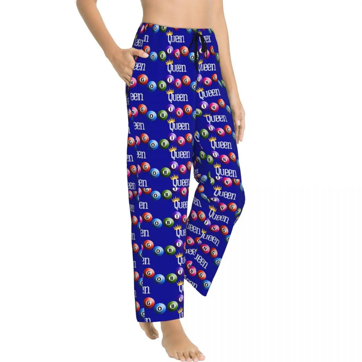 Custom Bingo Queen Pajama Pants Women Paper Game Lounge Sleep Drawstring Sleepwear Bottoms with Pockets