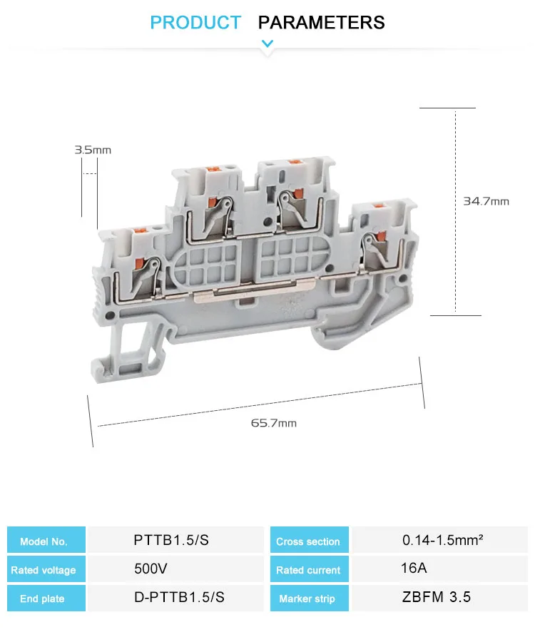 10 Stück PTTB 1,5/S Doppelstufe Push-in DIN-Schienenklemmenblock PT 1,5 mm2 Kabel Elektrokabelanschluss PTTB1,5 PTTB-1,5 – Detail 15