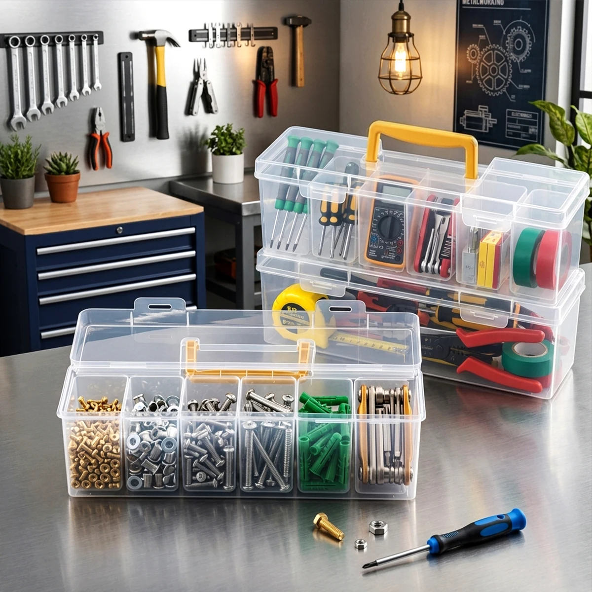 7-teiliges Hardware-Aufbewahrungsbox-Set mit herausnehmbaren Innenbehältern, tragbarer Fach-Organizer, PP-Werkzeugkoffer für Schrauben, Muttern, Bolzen und kleine Handwerksarbeiten – Detail 2
