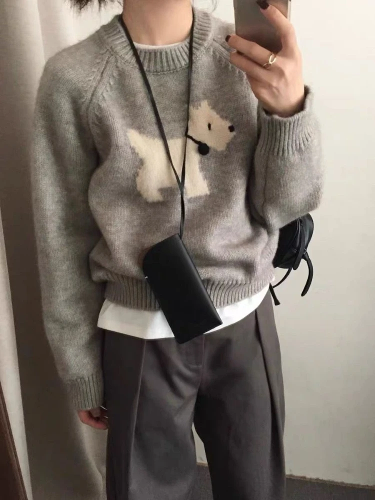 

Deeptown Kawaii Gray Sweaters Women Preppy Style Japanese Cartoon Sweet Jumpers Cutecore Harajuku Oversized Knitted Pullovers