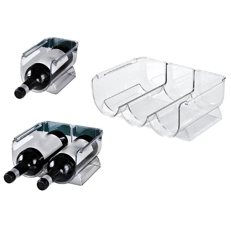 منظم رف زجاجات النبيذ البلاستيكي الشفاف القابل للتكديس يحمل 3 زجاجات في كل طبقة مثالي لعرض المنزل وثلاجة مخزن المطبخ