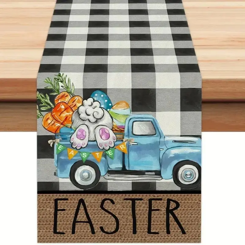 Happy Easter Egg Cute Bunny Table Runner Holiday Party Decoration Summer Gathering Dining Table Runner for Wedding Decorations